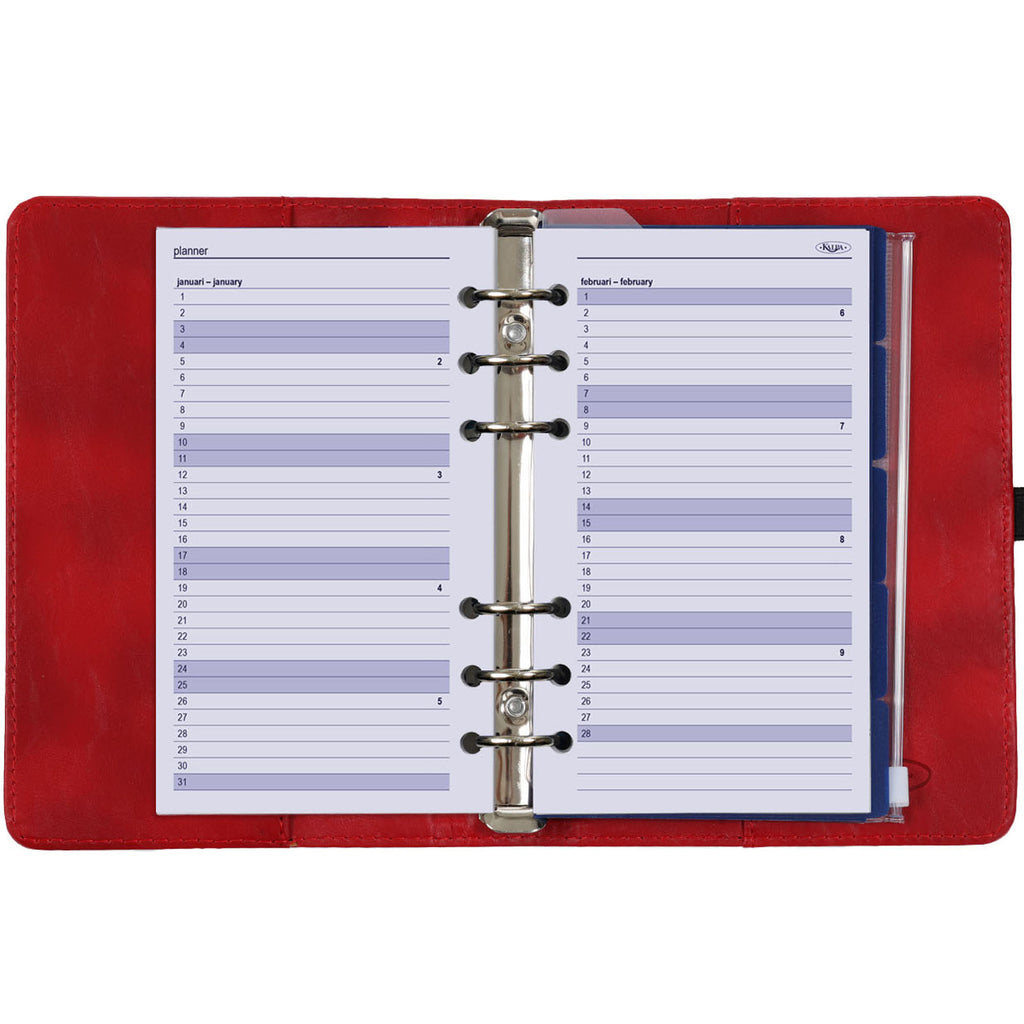 Personal 6 Ring Binder Red One Month Calendar View