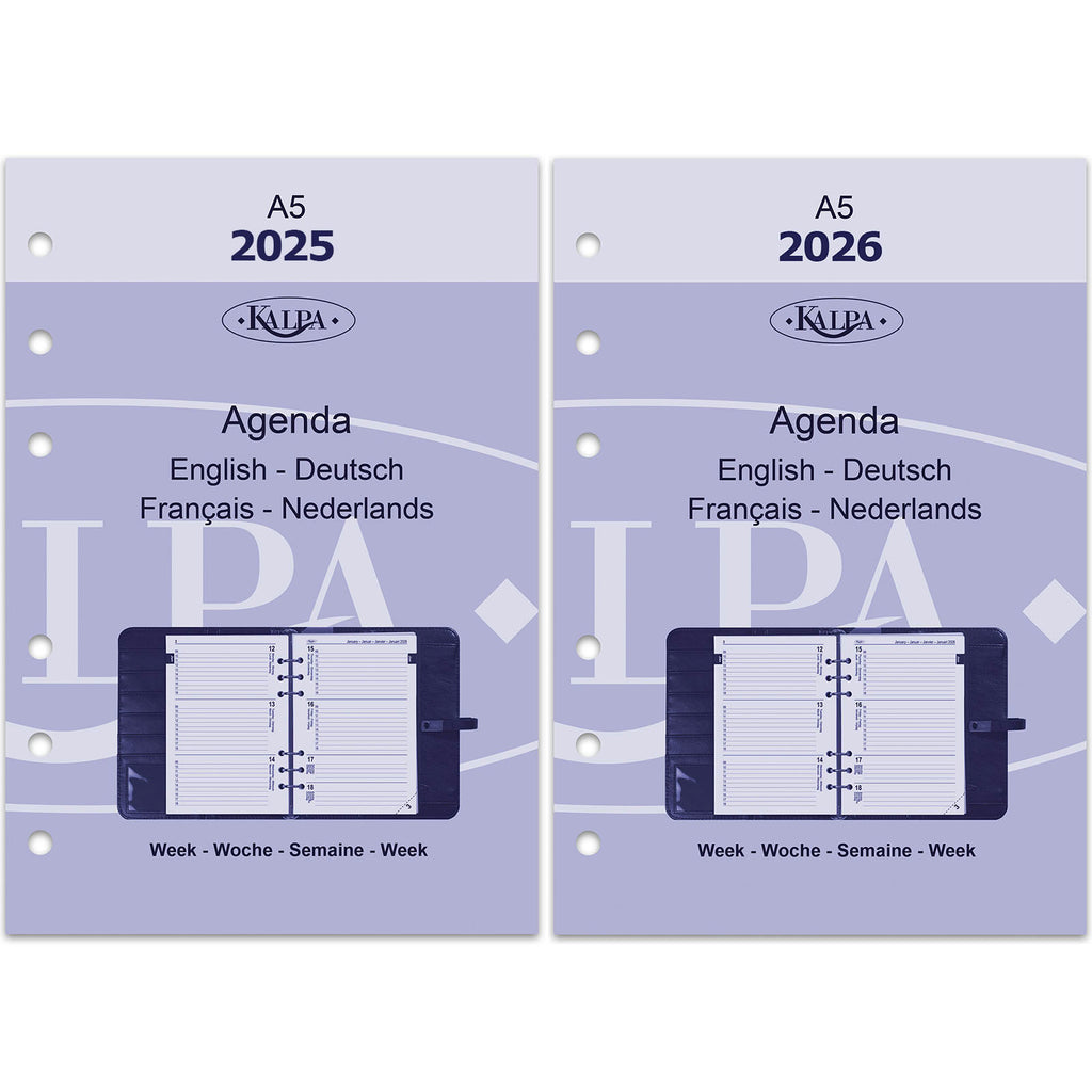 2025 2026 A5 Ringbuch Planereinlagen Wöchentlich EN DE FR NL mit Aufbewahrungsmappe 