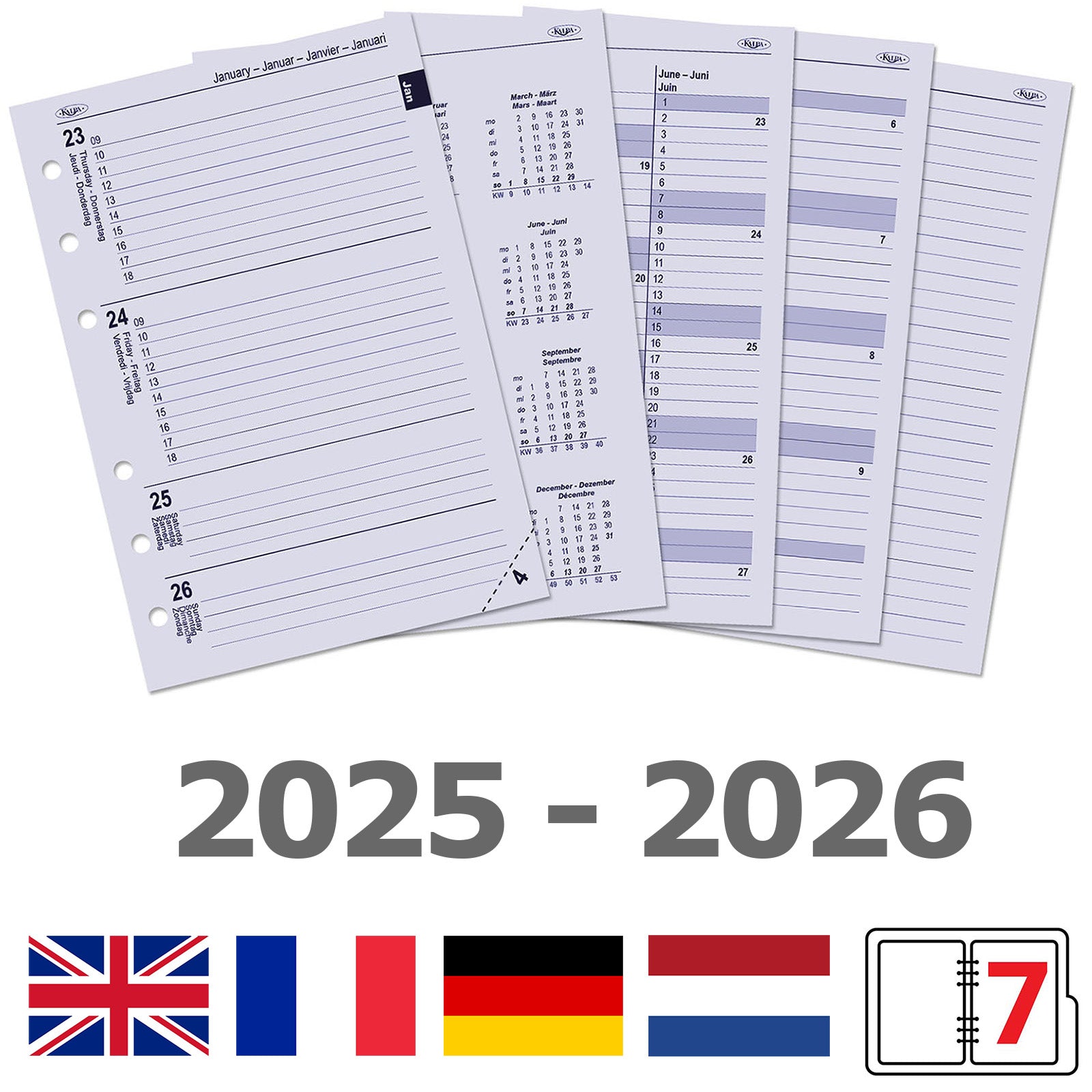A5 Agenda Organizer Nachfüllpack Wöchentlich EN DE FR NL 2024 2025