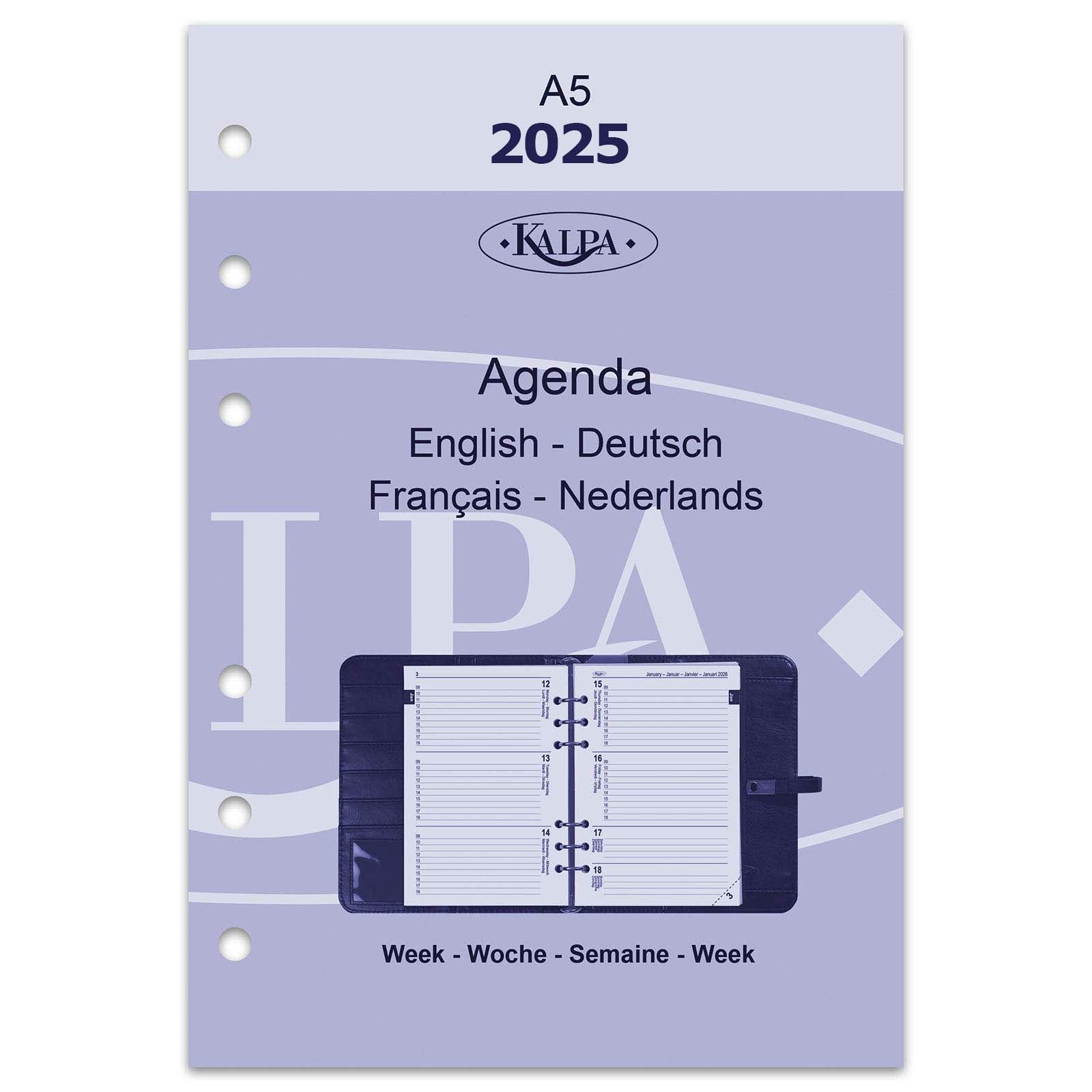 A5 Ringbuch Agenda Einlagen Wöchentlich EN DE FR NL 2025 –