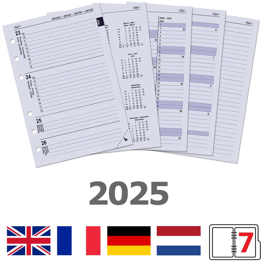 A5 Diary Inserts Weekly DE FR NL EN 2025