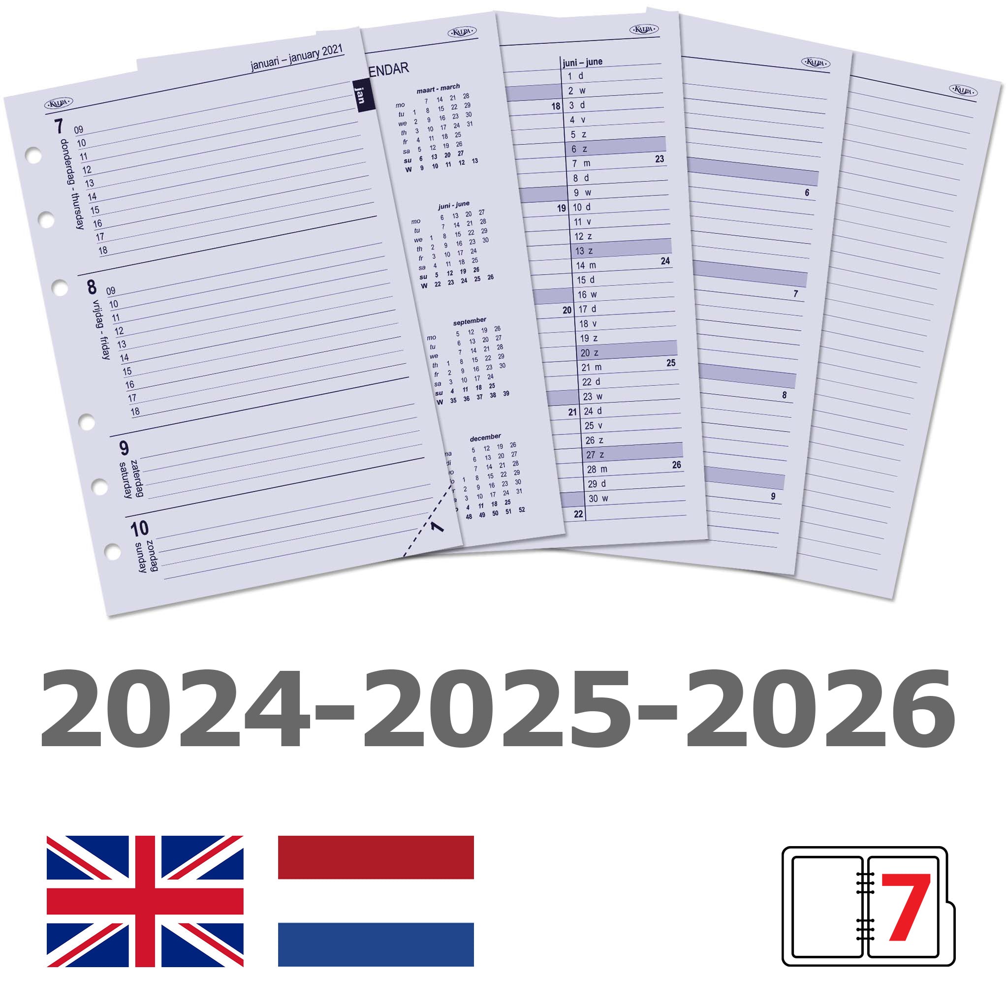 2024, 24/25 or 2025 Filofax A5 COMPATIBLE Week on two pages lined
