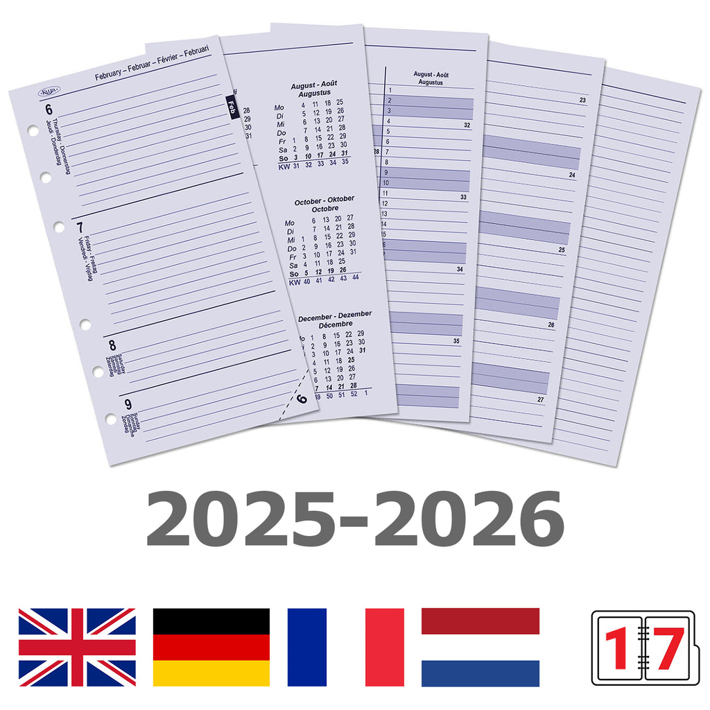Personal Ring Binder Agenda Refills EN FR DE NL 2025 2026