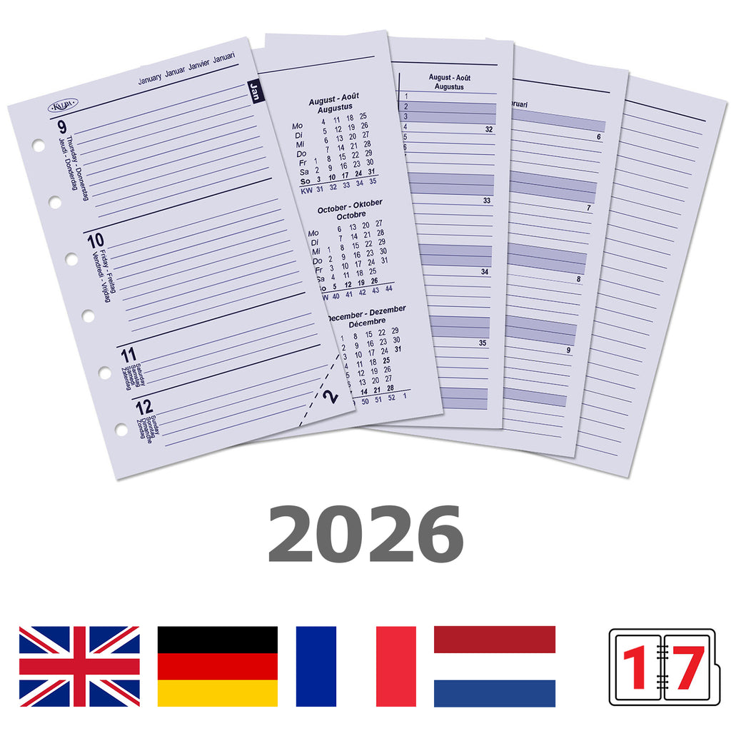 Pocket Agenda Binder Refills Weekly DE EN FR NL 2026