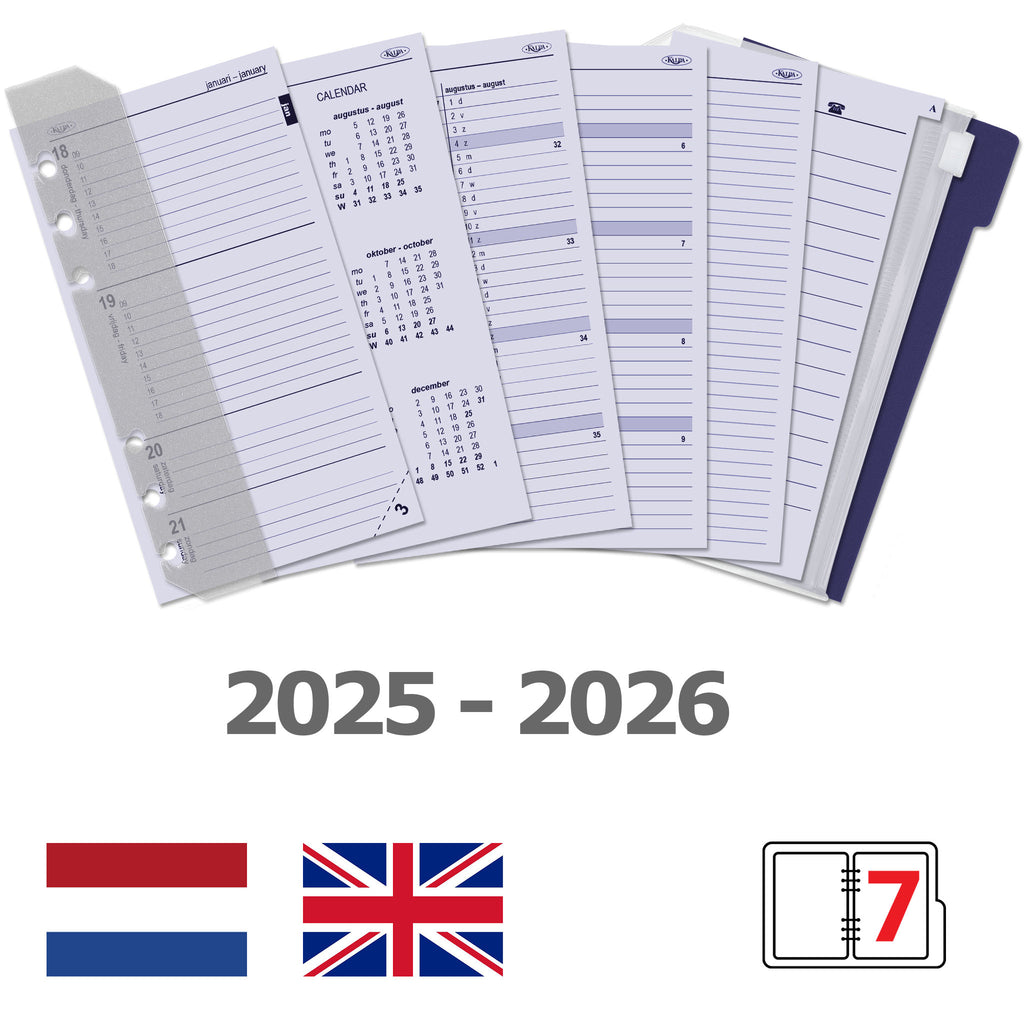 Personal 6 Ring Agenda Organizer Inleg 1 Week per 2 Paginas Jaardoos EN NL 2025 2026