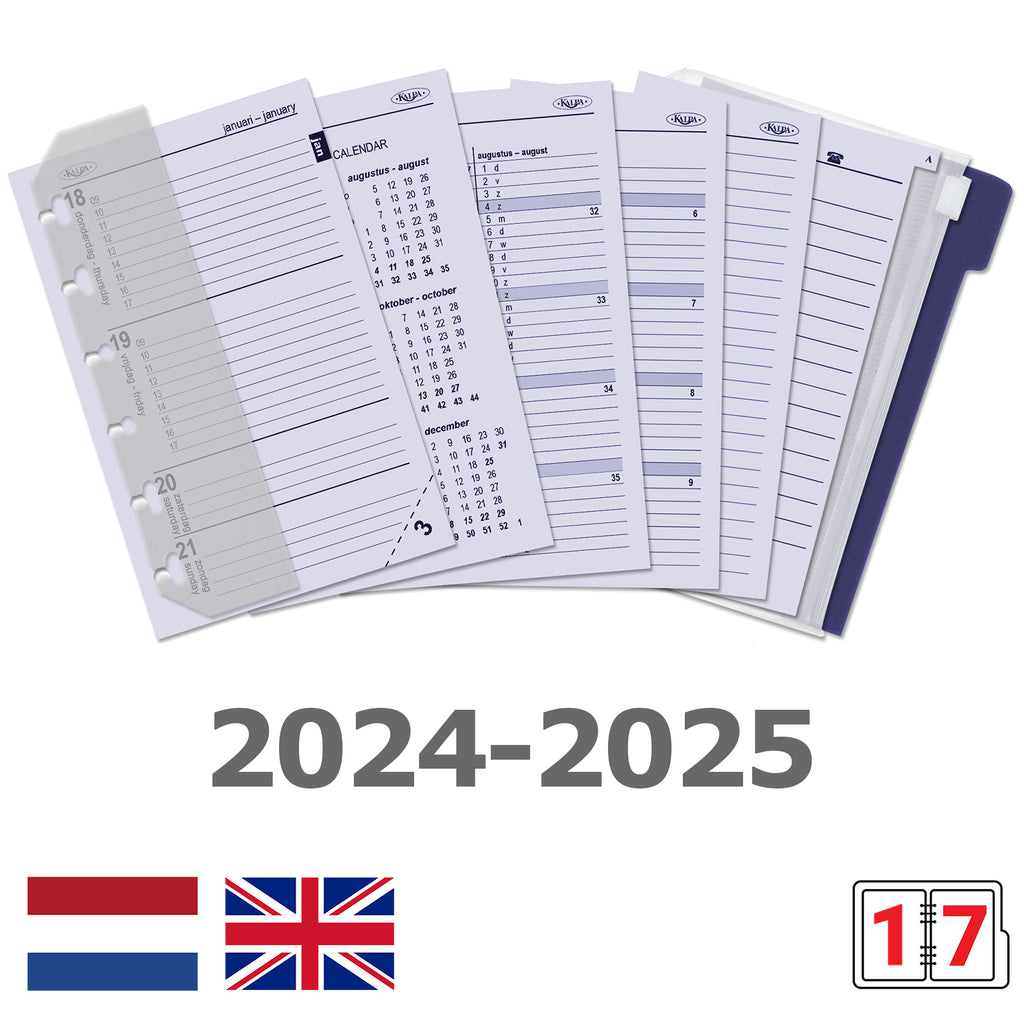 6337-24-25 Pocket 6 Ring Agenda Vulling 1 Week per 2 Paginas Jaardoos NL EN 2024 2025