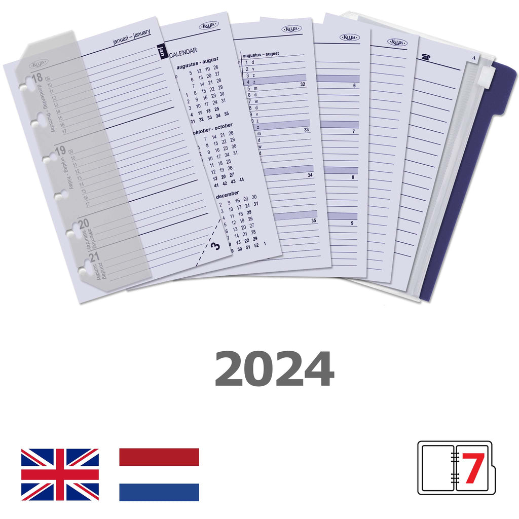 Tasche Ringbuch Agenda Nachfüllen Wöchentlich NL EN mit Anhängen 2024