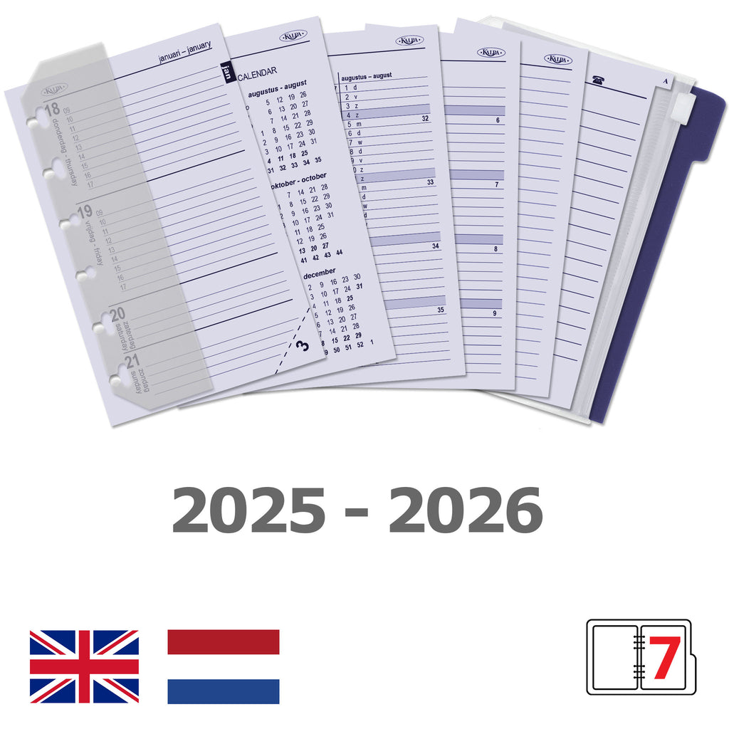 Pocket6 Ring Agenda Organizer Inzetstukken 1 Week per 2 Paginas Jaardoos EN NL 2025 2026