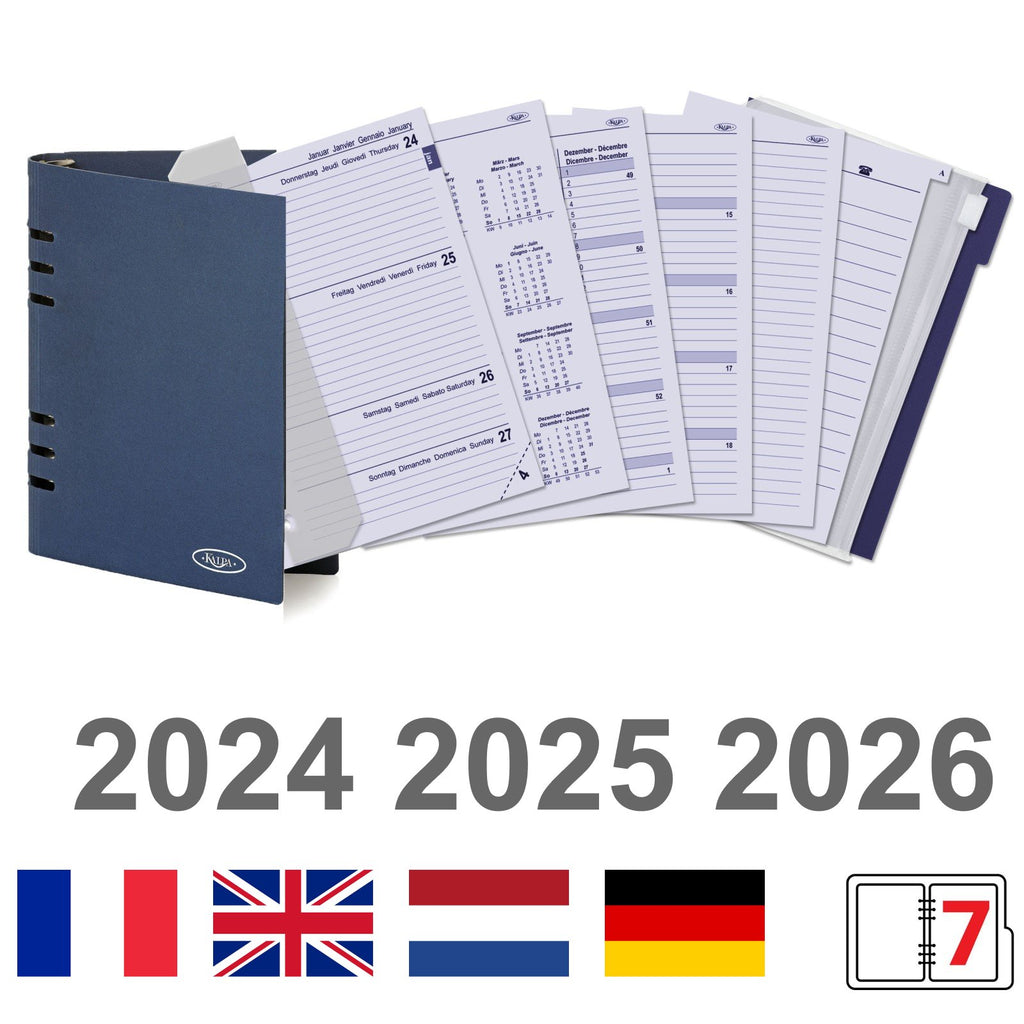 A5 Binder Refills Weekly EN DE FR NL with Storage Folder 2024 2025 2026