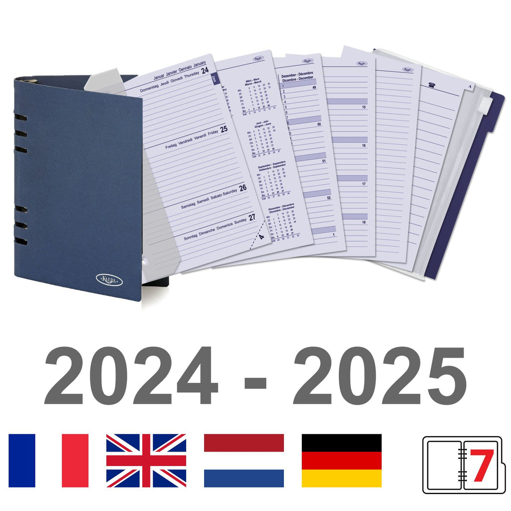 A5 Planner Organizer Inserts Weekly EN DE FR NL with Storage Folder 2024 2025