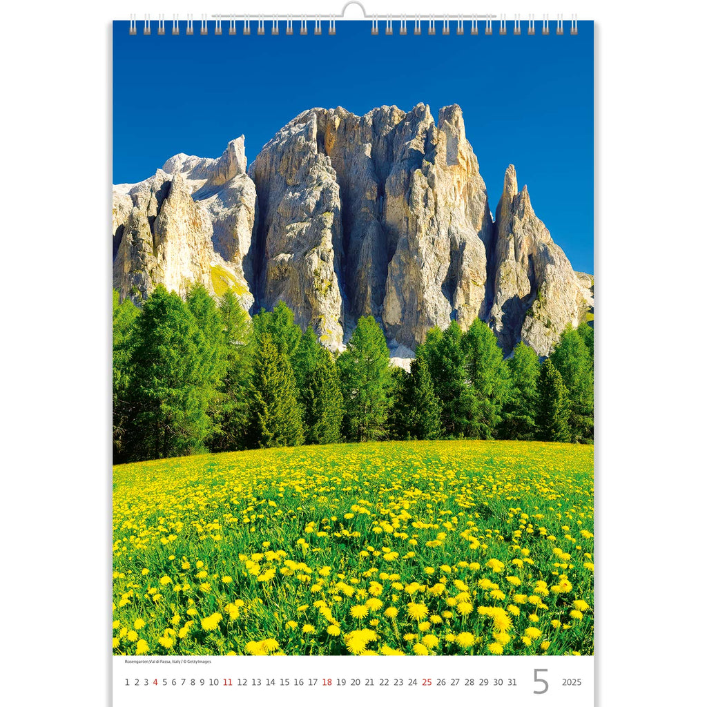 Discover the ageless charm of Rosengarten in Val di Fassa, Italy. This famous mountain range's untamed splendor, breathtaking views, and mesmerizing scenery are captured once a month. Take in the breathtaking scenery as you go through the Rosengarten peaks in Val di Fassa, Italy, and use this calendar to rekindle your passion for alpine experiences.