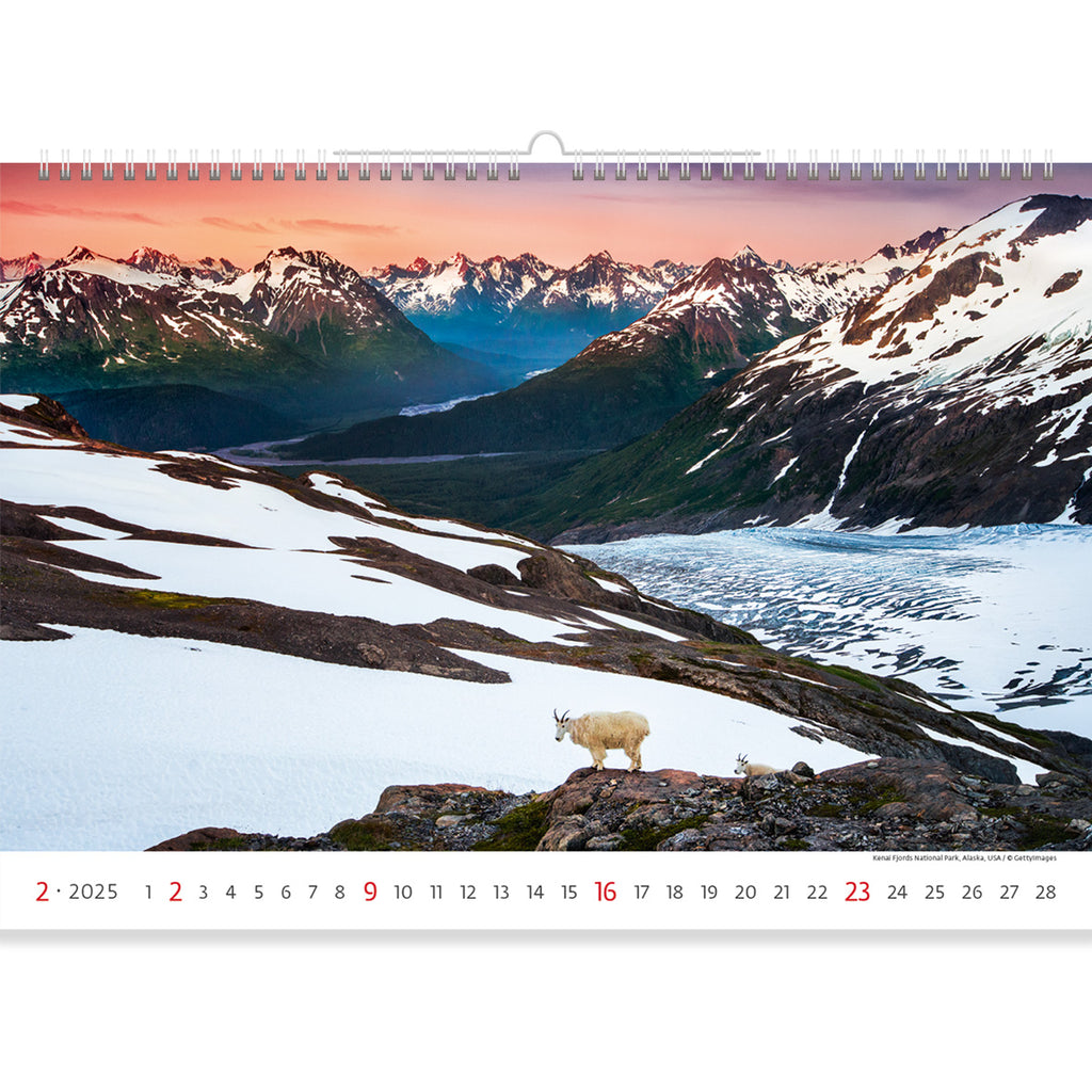 Kenai Fjords National Park in Alaska, USA, features in the National Parks Calendar 2025. Its majestic fjords, glaciers, and wildlife paint a breathtaking natural canvas. Explore rugged coastlines, icy wonders, and thriving ecosystems, embodying Alaska's untamed beauty and conservation legacy for all to cherish