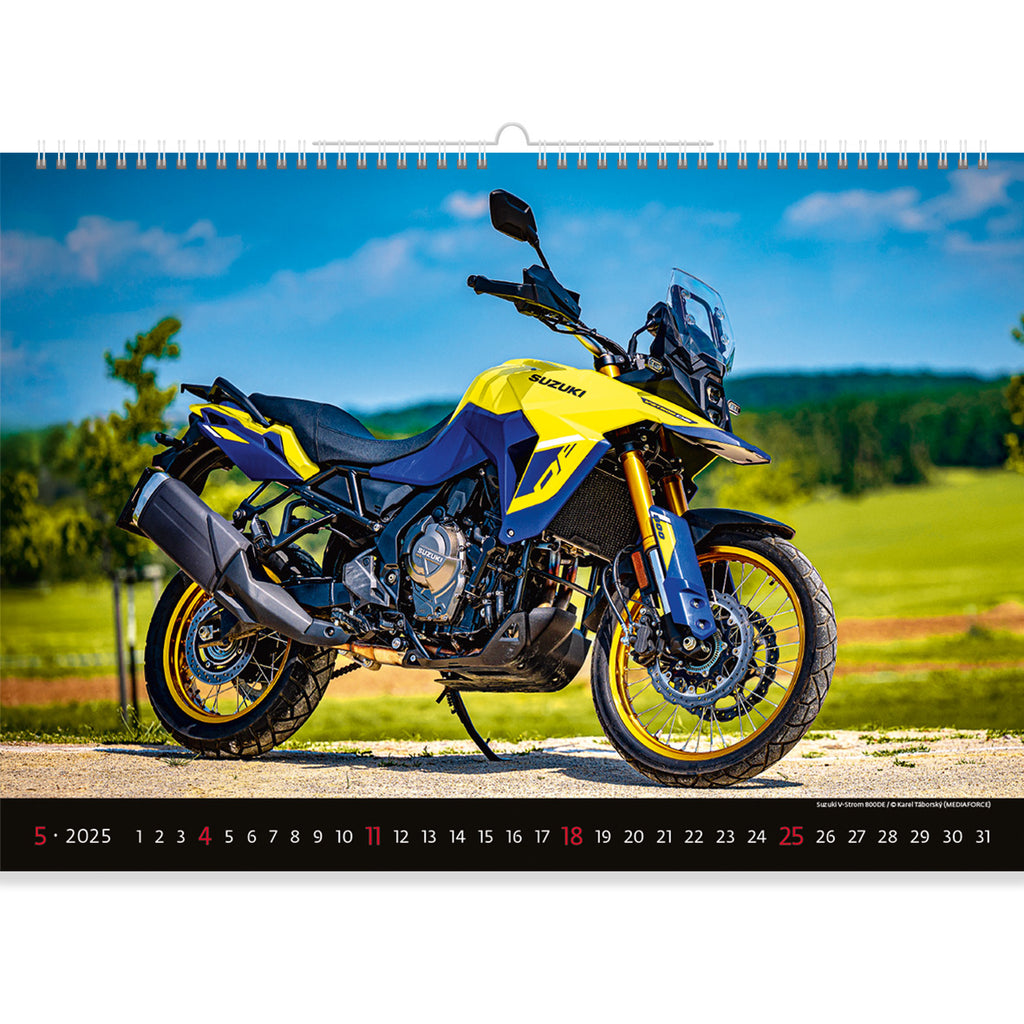 Spüren Sie den Adrenalinstoß mit diesem gelben Sportmotorrad-Kalender 2025, einem Superbike, das sowohl auf der Rennstrecke als auch auf der Straße dominieren soll.