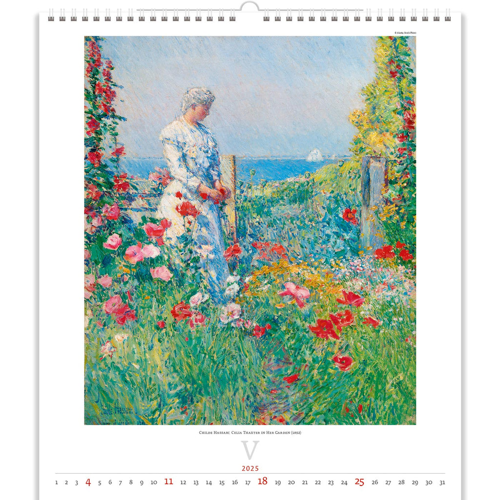 Eine schöne Dame, die die Einsamkeit in einem blühenden Frühlingsgarten genießt. Schätzen Sie diese Schönheit mit unserem Impressionismus Kalender 2025