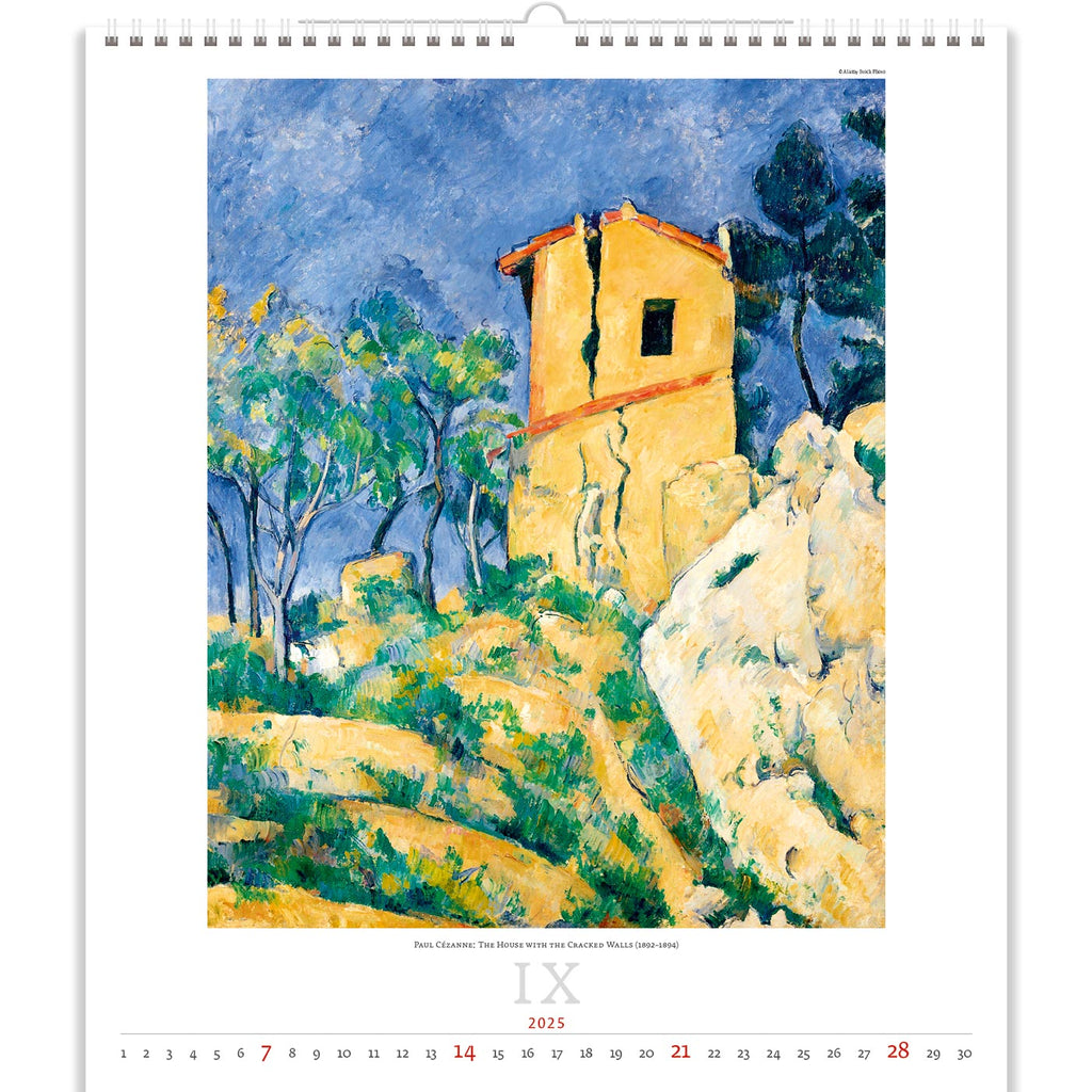Ein einsames Haus gegen einen strahlend blauen Himmel. Genießen Sie dieses Kunststück mit unserem Impressionismus Kalender 2025