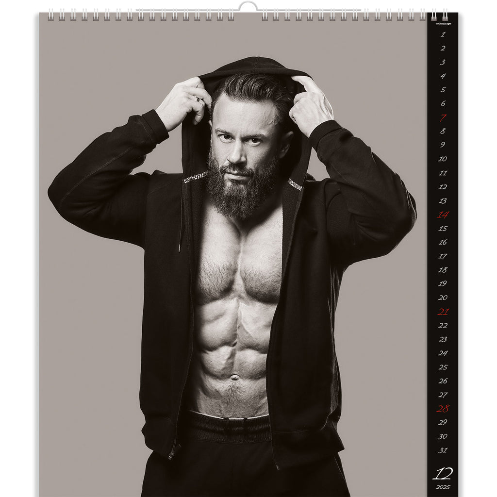 A beautiful body and a gorgeous beard is every woman's dream! He is hot, dangerous and knows exactly what his strength is. Check out his masculinity on the pages of Male Calendar 2025