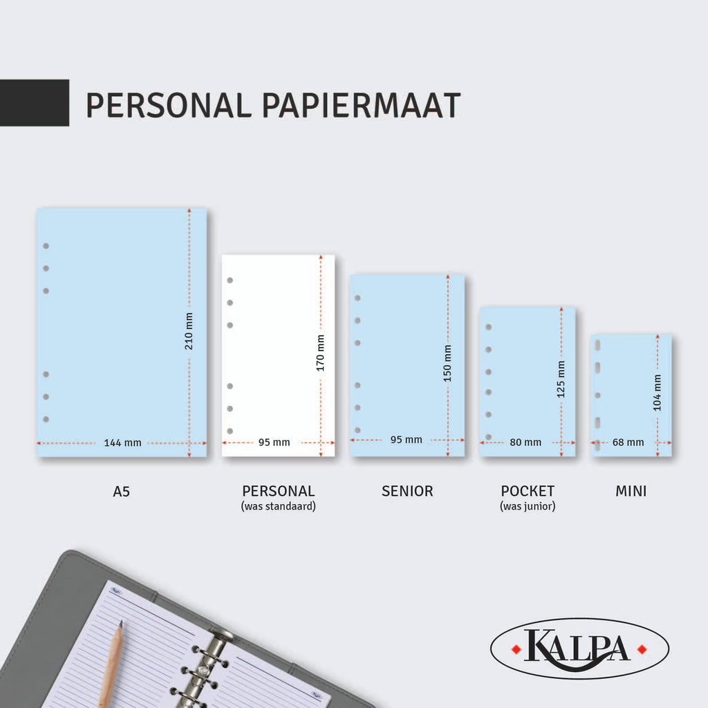 A5 - Personal - Pocket - Mini organizer agenda comparison chart