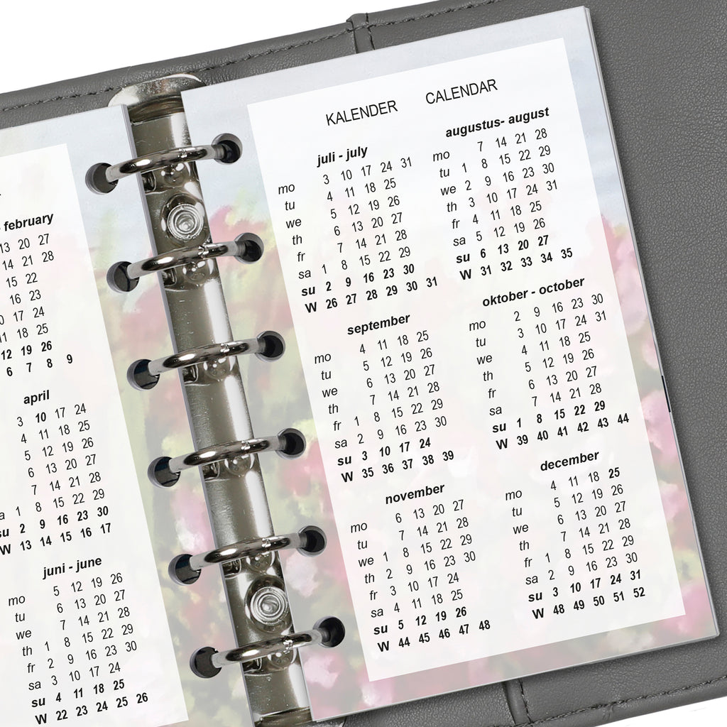 Open View of the Pocket 6 Ring Diary Inserts Weekly NL EN 2024 Calendar view