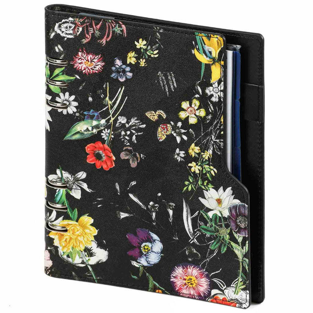 Refillable A5 Ring Binder Organizer Sea of Flowers Black