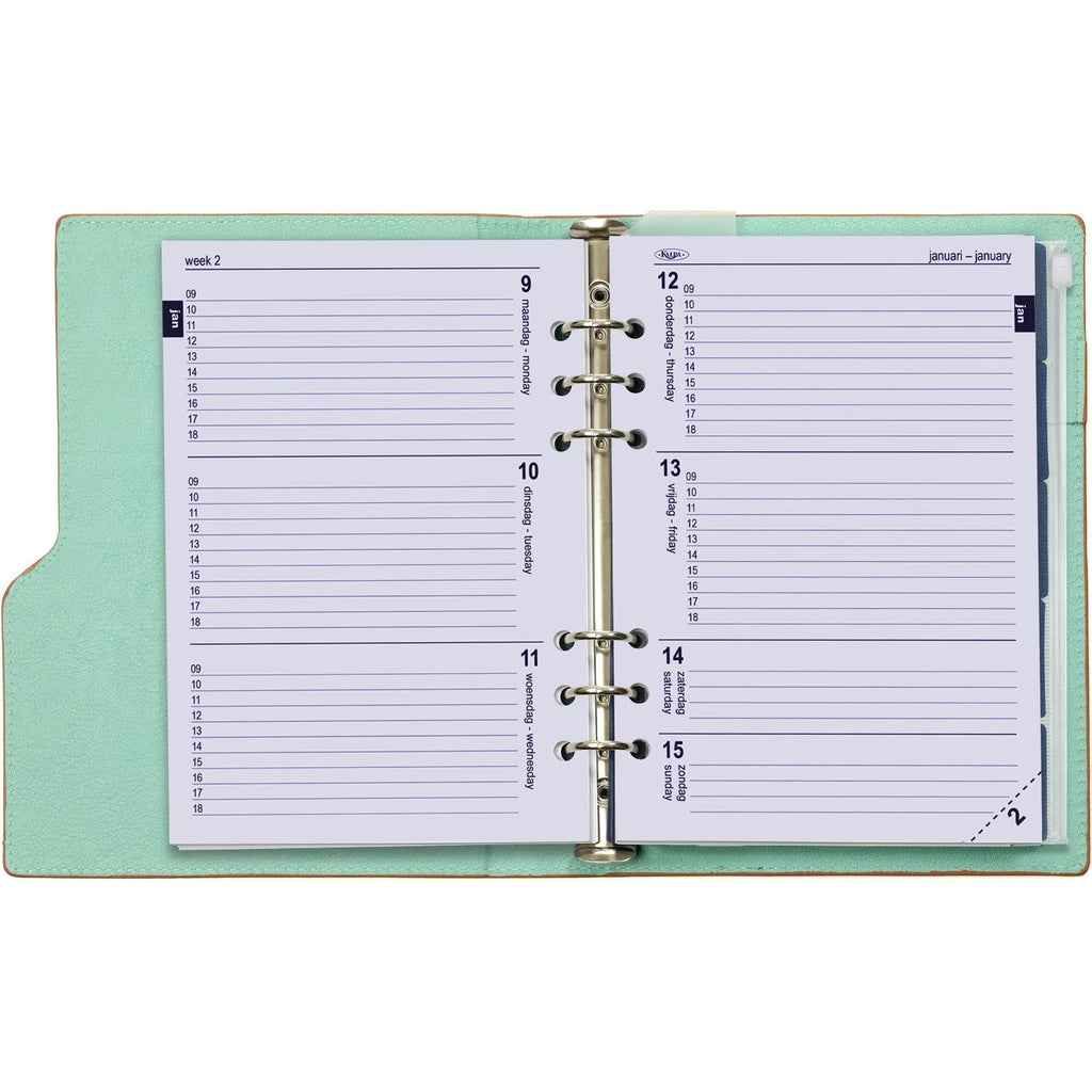 Open View of Kalpa Clipbook A5 6 Ring Binder Agenda Pastel Pink Green for Women in Dutch and English