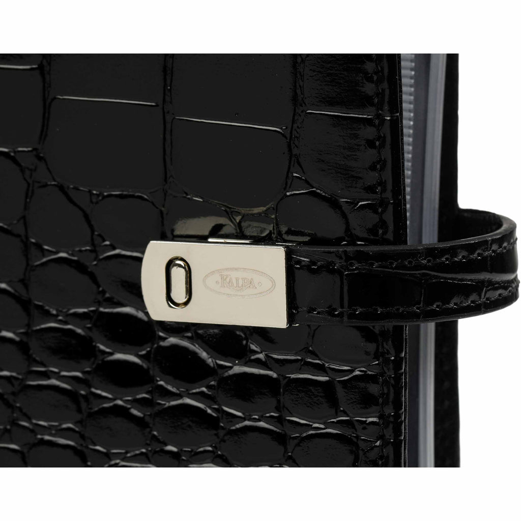 Top Quality Of  Refillable Personal Agenda Ring Binder Croco Black with Magnetic Closing Clip
