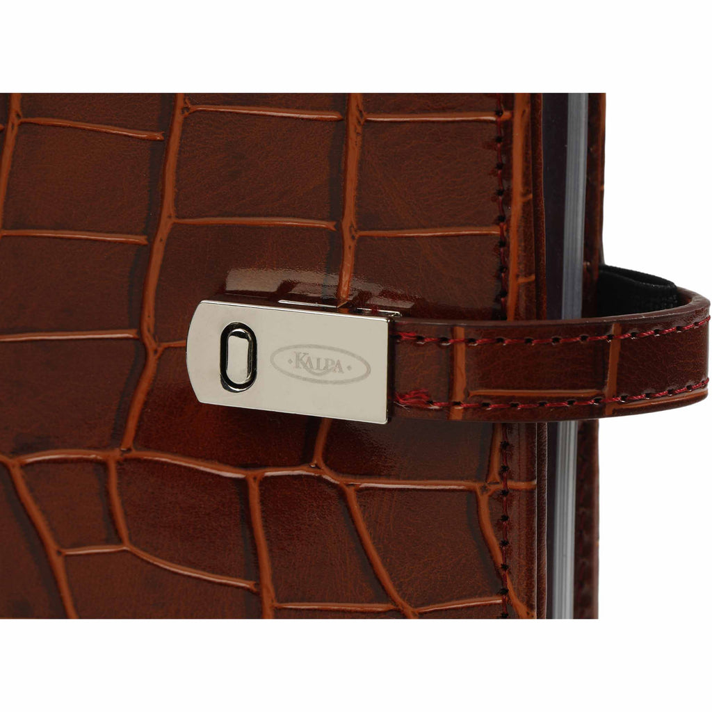 Refillable Personal 6 Ring Binder Organizer with Magnetic Closing Clip Croco Brown