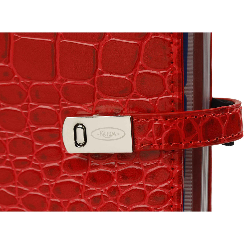 Kalpa Refillable Personal 6 Ring Binder Planner with Magnetic Closing Clip Croco Red