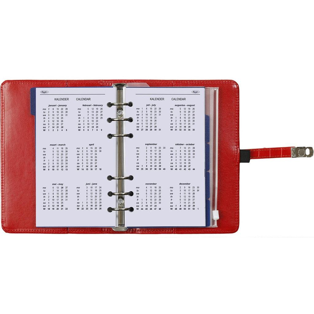 Open View of  Refillable Personal 6 Ring Binder Planner in Dutch and English Croco Red