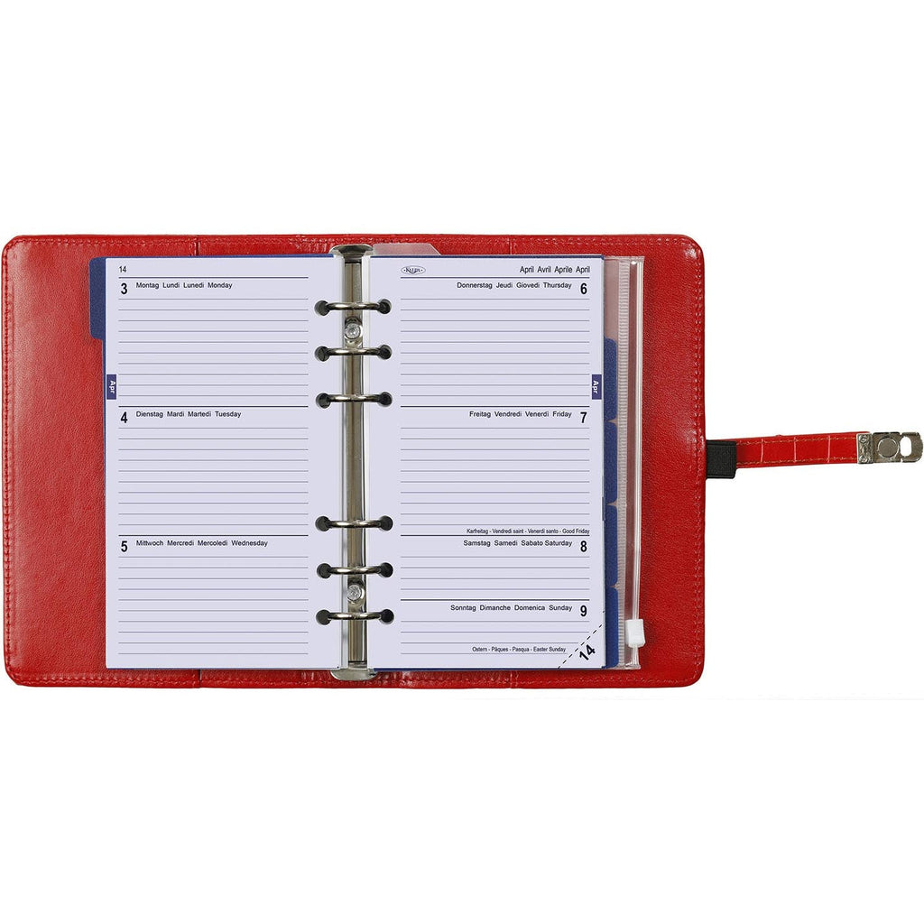  Refillable Personal 6 Ring Binder Planner Croco Red in English,French,German and Italian 