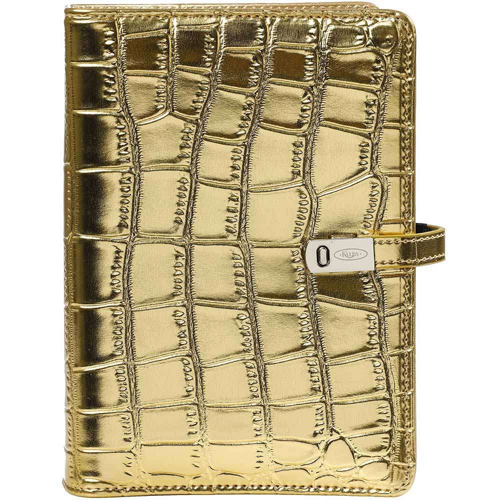 Stylish Refillable Personal Ring Binder Croco Gold for Women