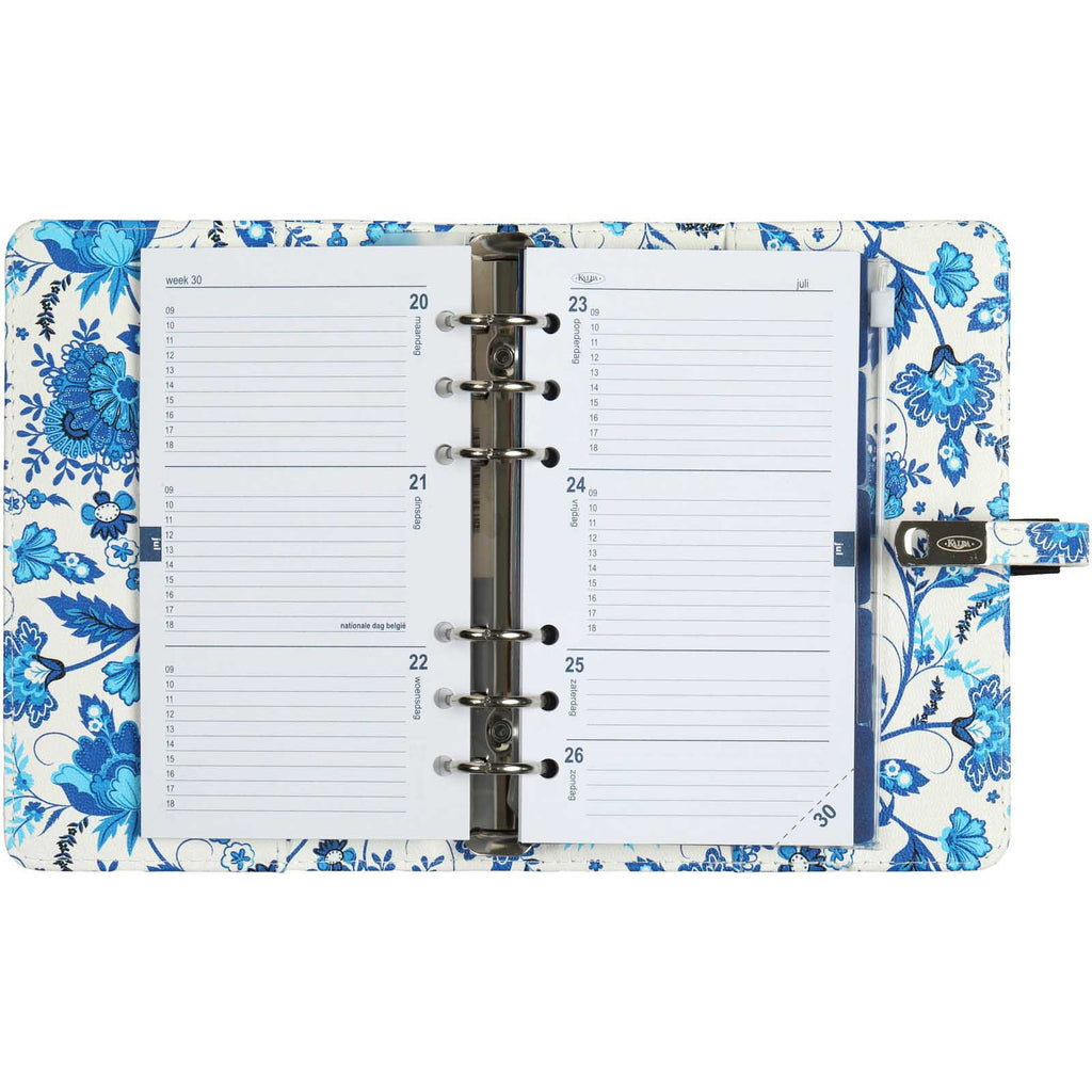 Open View Of The Personal Ring Binder Agenda Blue Flowers