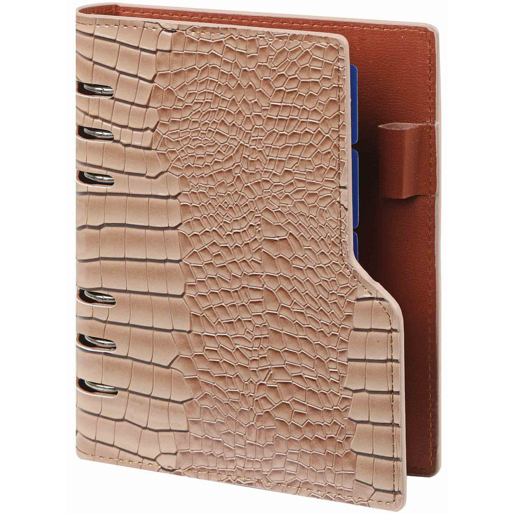 Modern  Personal 6 Ring Binder Planner Clipbook Gloss Croco Taupe  For Women