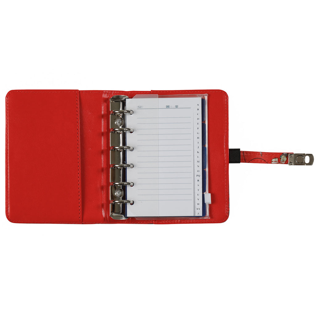 Open View of the Refillable Pocket 6 Ring Binder Planner Sea of Flowers Red