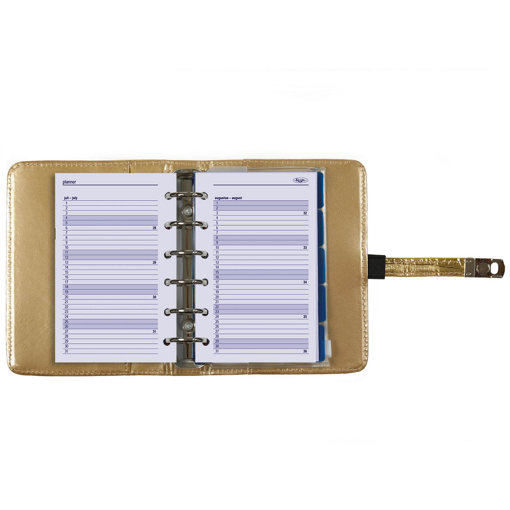 Open View of the Refillable Pocket Ring Binder Agenda Planner Croco Gold