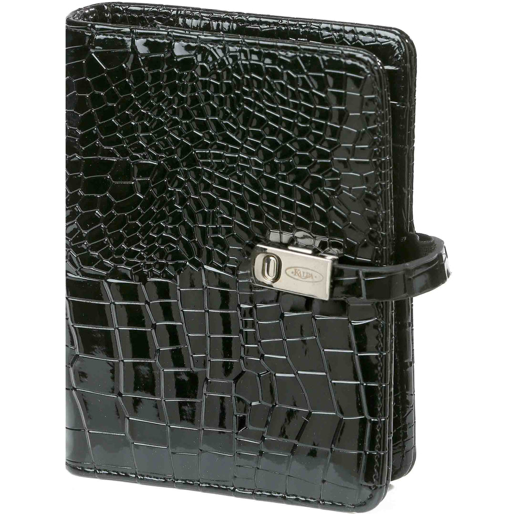 Artificial Leather Pocket Binder Planner Gloss Croco Black