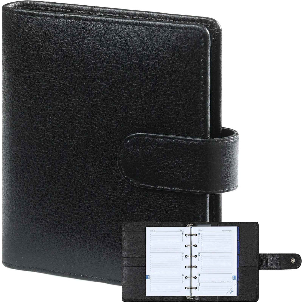 Elegant Leather Refillable Pocket Planner Organizer Black With Closing Clip