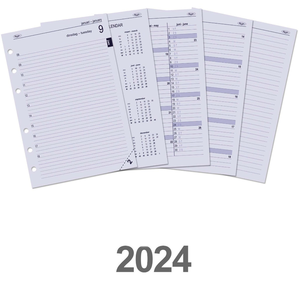 A5 Ringbuch Planer Einlagen Daily 2024 auf Englisch und Niederländisch