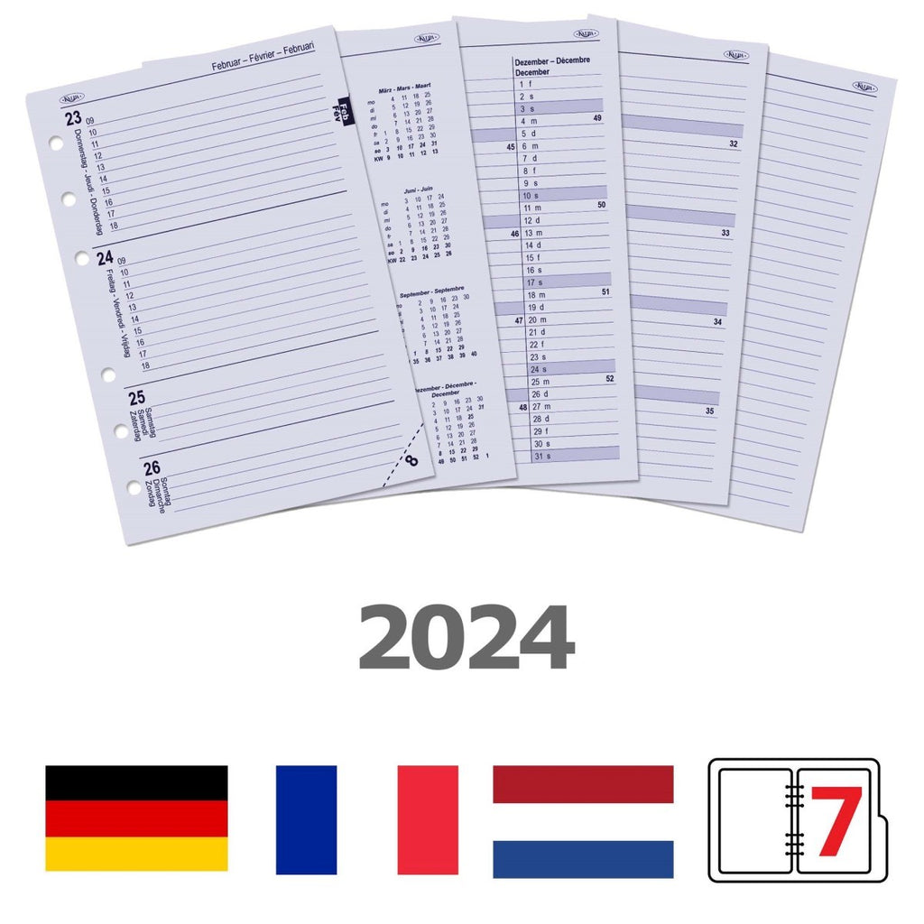 A5 Ringbuch Agenda Einlagen Wöchentlich DE FR NL 2024