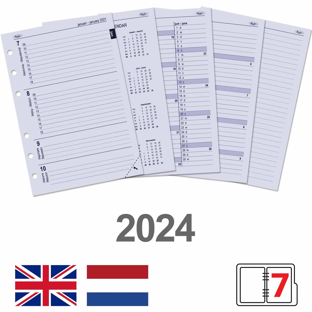A5 Agenda Organisator Vulling in het Engels en Nederlands 2024