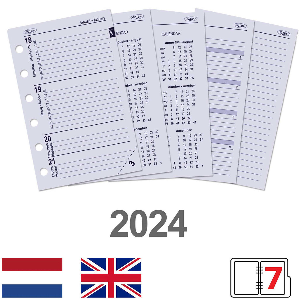 Pocket Agenda Planner Vulling 1 Week per 2 Paginas NL EN 2024