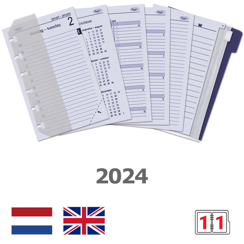 Pocket 6 Ring Agenda Organizer Inserts Daily Complete Set NL EN 2024