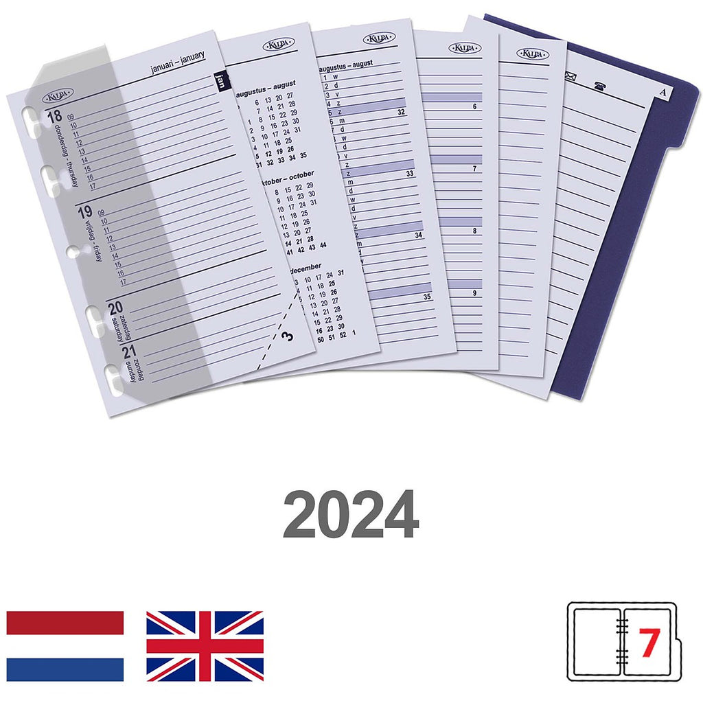 Mini agenda ordner 1 Week per 2 Paginas Bijlagen Jaardoos NL EN 2024
