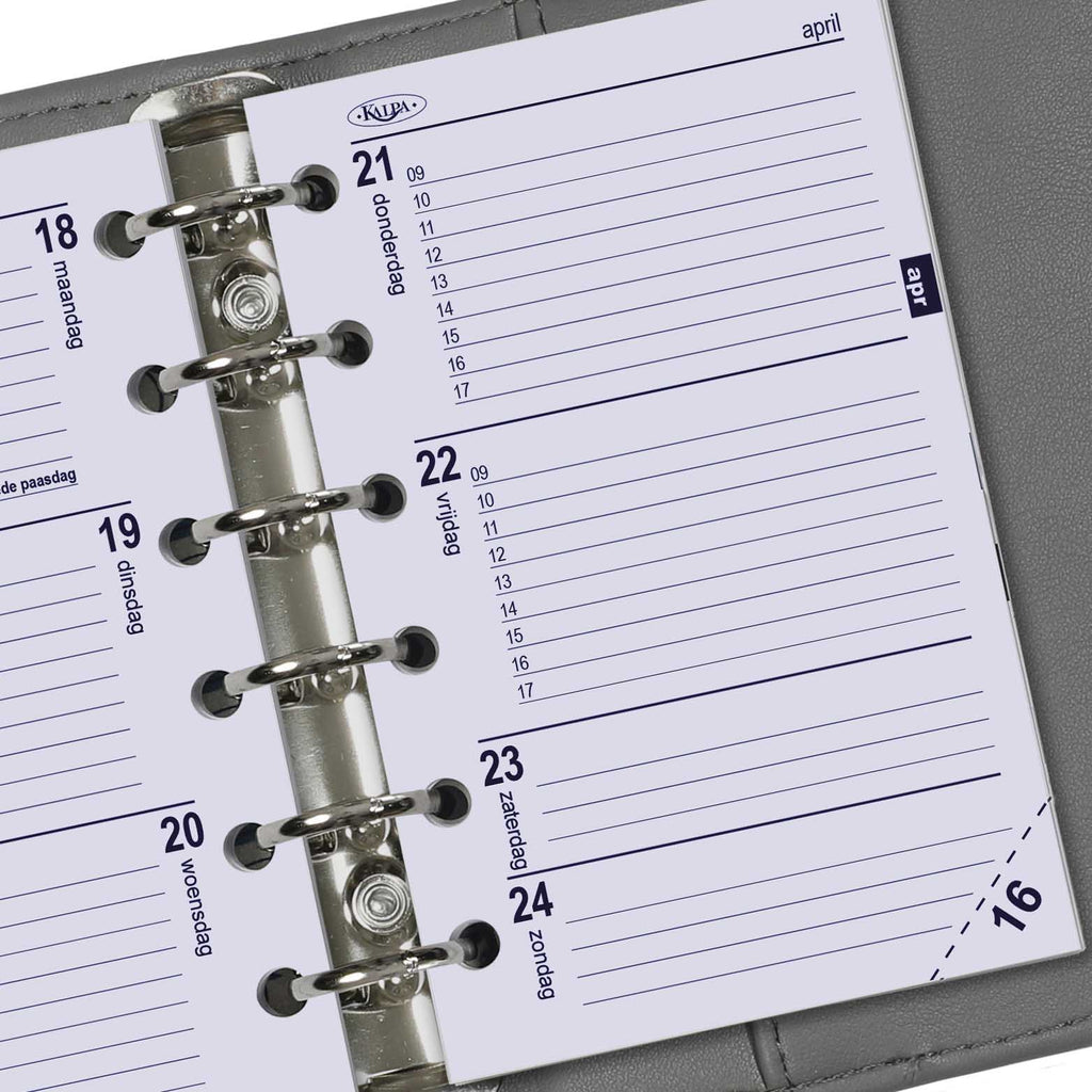 Open View of High Quality Pocket 6 Ring Agenda Planner Inserts by Kalpa in English and Dutch